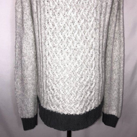 Anthropologie SPARROW Cable Knit Sweater XL Grey Black Trim Tunic Mock Neck - Picture 10 of 13